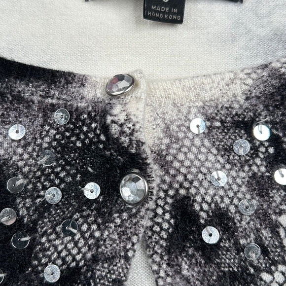 Express Design Studio Women Floral Lace Sequin Cardigan size Small Black & White - Picture 4 of 13
